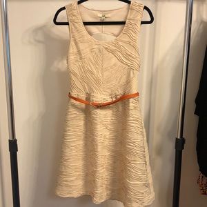 Cream textured dress with belt